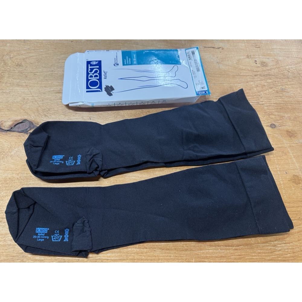 Jobst Relief Compression Stockings 20-30mmHg Large Knee CT Black 2 pairs Tub37